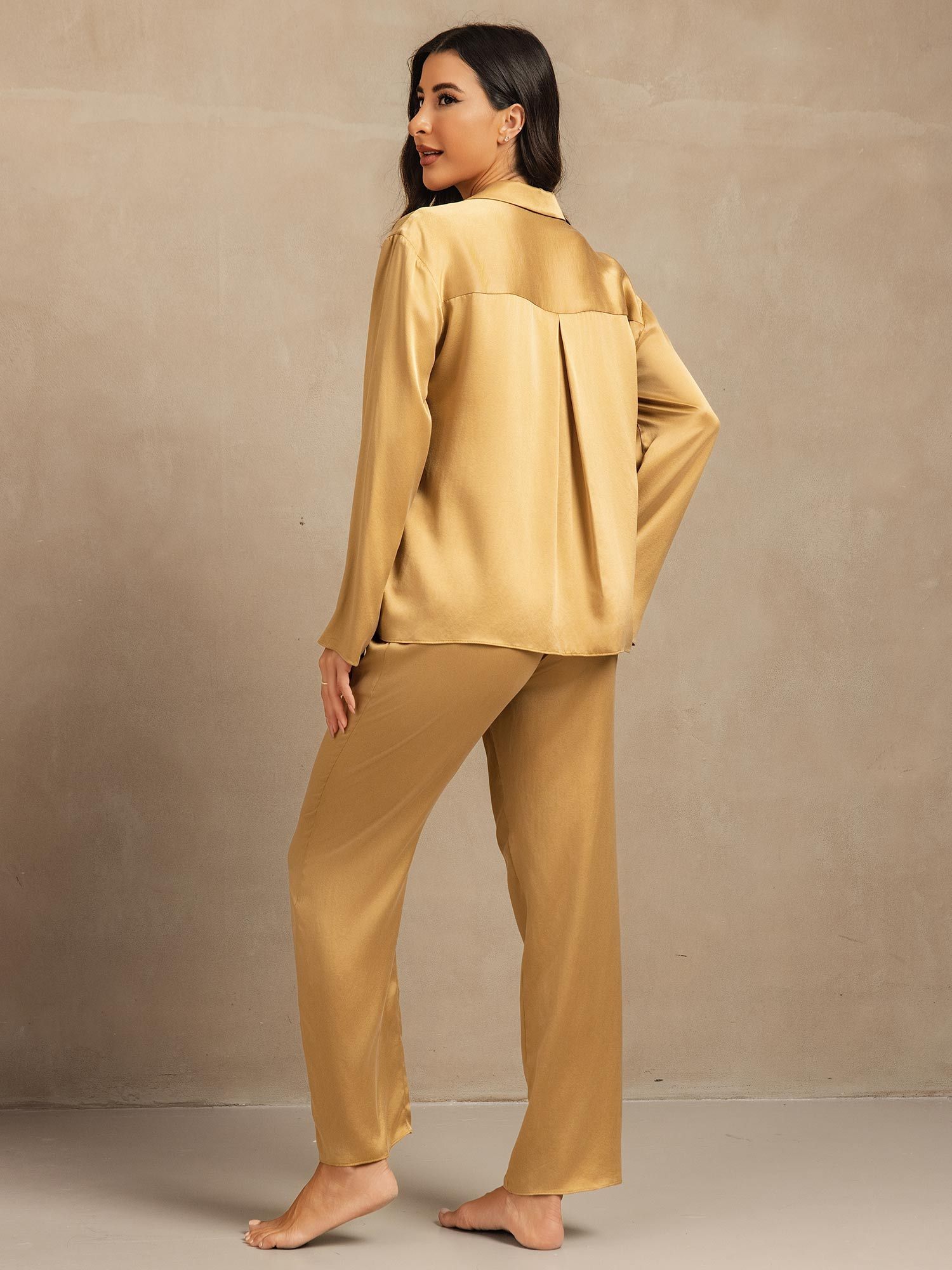 [Tan] SilkSilky-DK 19Momme Silke Womens Pajamas 002