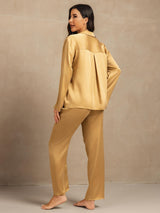 [Tan] SilkSilky-DK 19Momme Langærmet Notchkrage Dame Pyjamas 002
