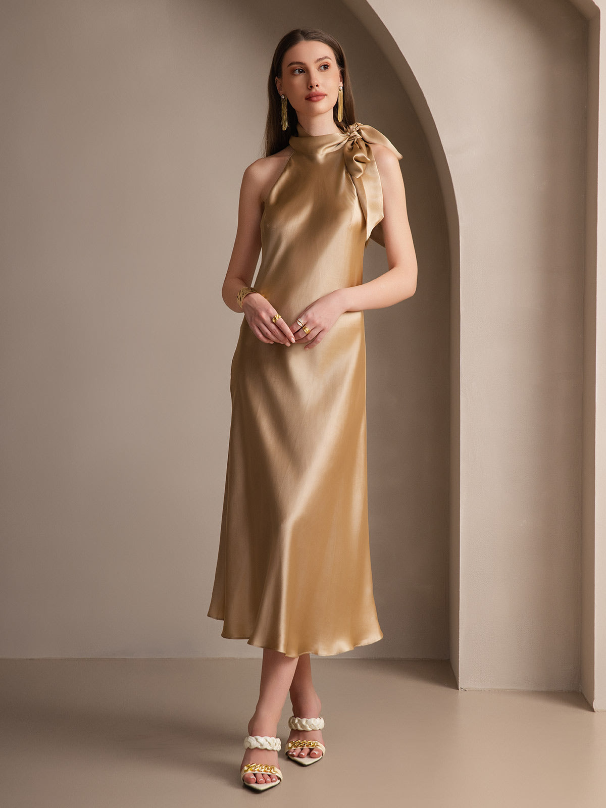[Champagne] SilkSilky-DK 19Momme Silke Dress 001