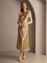 [Champagne] SilkSilky-DK Sleeveless Halter Kjole 001