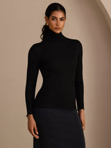 [Sort] SilkSilky-DK Long Sleeve Turtle Neck T-shirt til kvinder 003