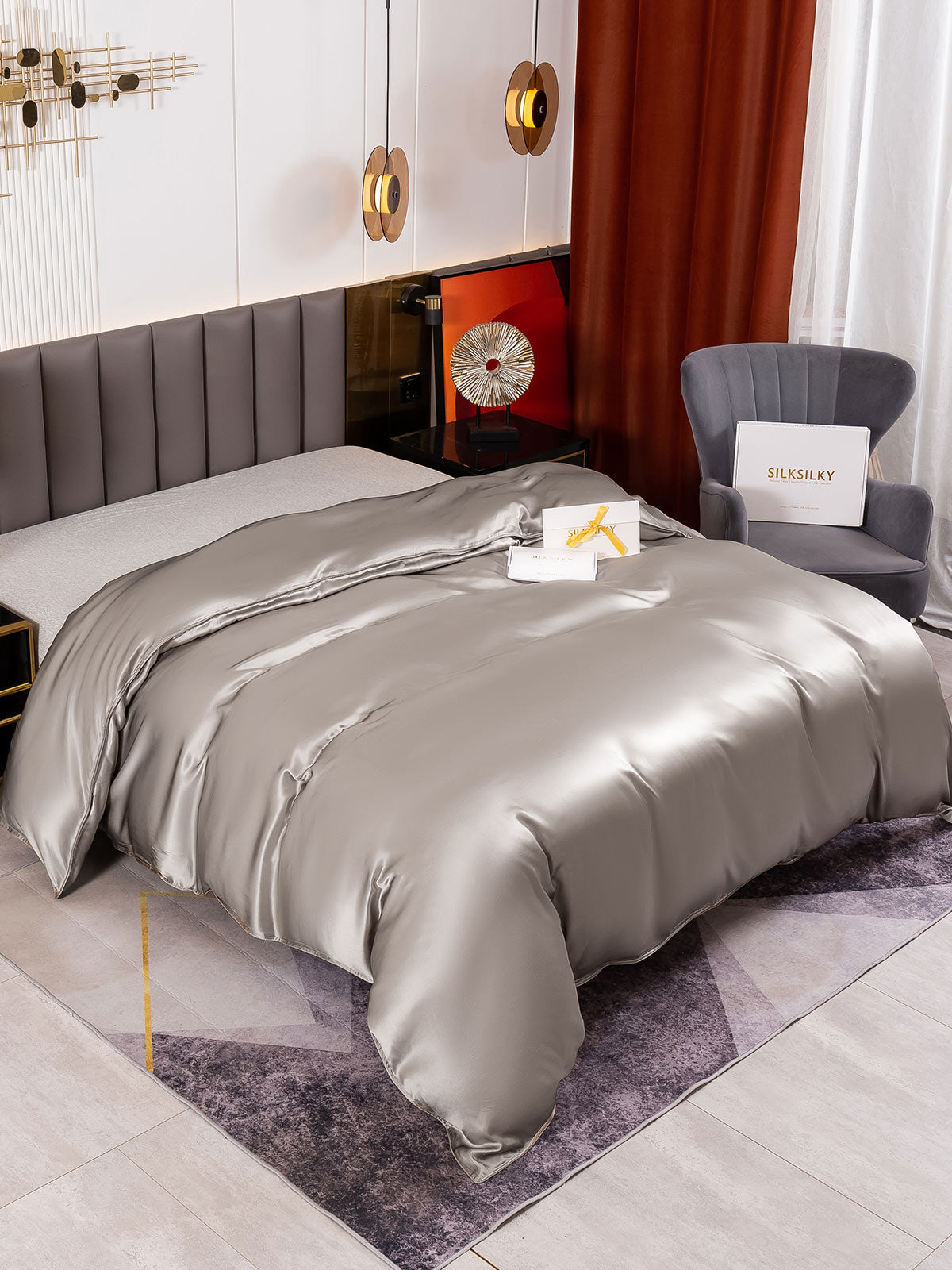 [Grå] SilkSilky-DK 19Momme Duvet Cover 004