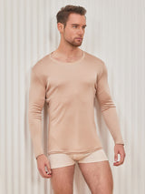 [Beige] SilkSilky-DK Long Sleeve Round Neck Herre T-shirt 004