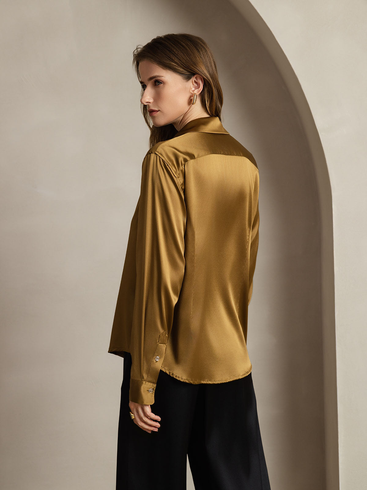 [Bronze] SilkSilky-DK Silke Lapel Collar Dameskjorte 002