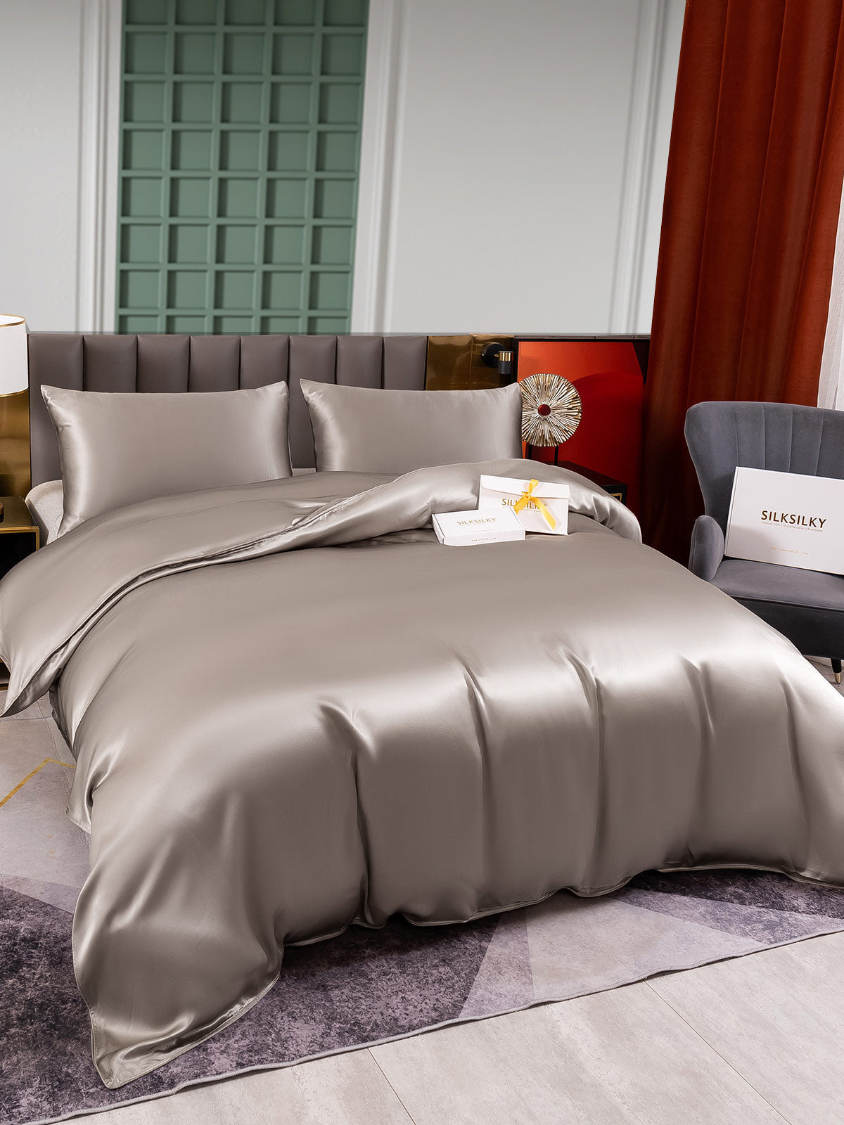 [Grå] SilkSilky-DK 25Momme Bedding Set 003
