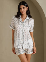 [Hvid Leopard] SilkSilky-DK Short Sleeve Notch Collar Dame Pyjamas 001