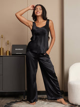 [Sort] SilkSilky-DK Ærmeløs Firkantet Udskæring Camisole Sæt 001