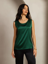 [Mørkegrøn] SilkSilky-DK Sleeveless Round Neck Camisole Top 001