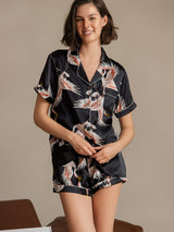 [Sort] SilkSilky-DK 19Momme Kort ærme Notchkrage Dame Pyjamas 001