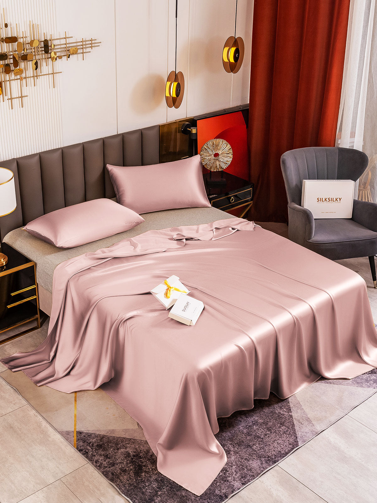 [Bleg Mauve] SilkSilky-DK 19Momme Bedding Set 001