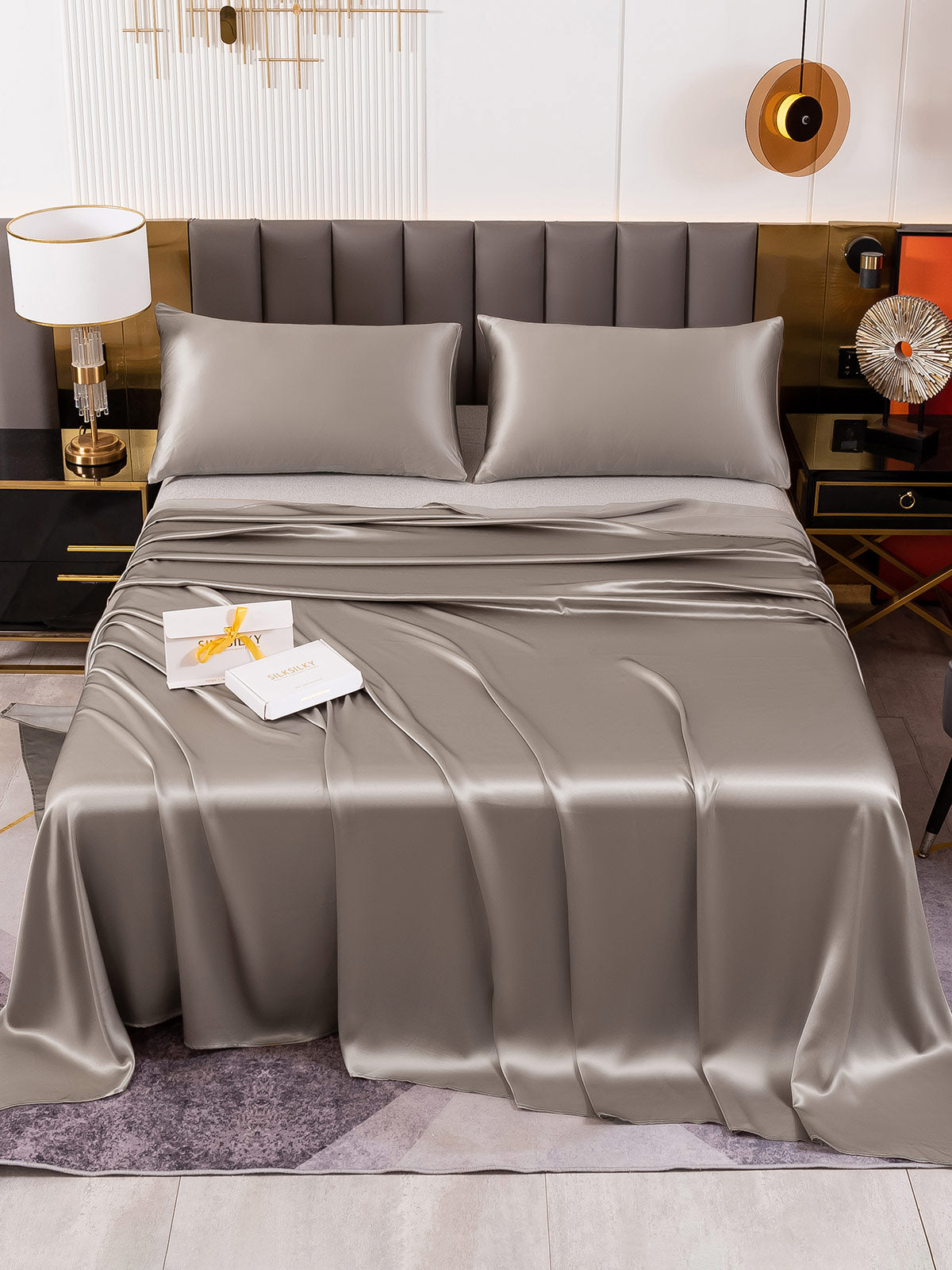 [Grå] SilkSilky-DK 19Momme Bedding Set 002