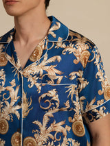 [Navy Drage] SilkSilky-DK Short Sleeve Notch Collar Pyjamas til Mænd 002