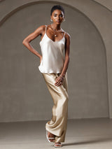 [Beige] SilkSilky-DK Spaghetti Strap V Neck Camisole Top 003