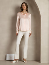 [Lys Pink] SilkSilky-DK Long Sleeve Lapel Collar Dameskjorte 003