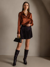 [Karamel] SilkSilky-DK Long Sleeve Lapel Collar Dameskjorte 005