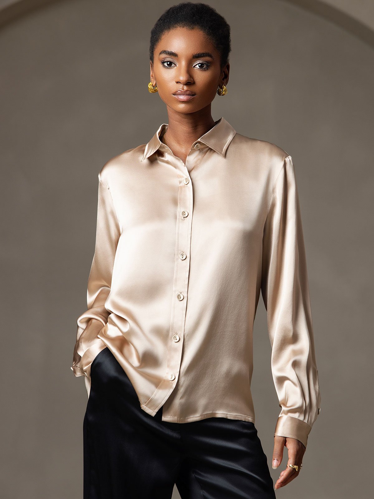 SilkSilky-DK 19Momme Silke Womens Shirt Champagne 007