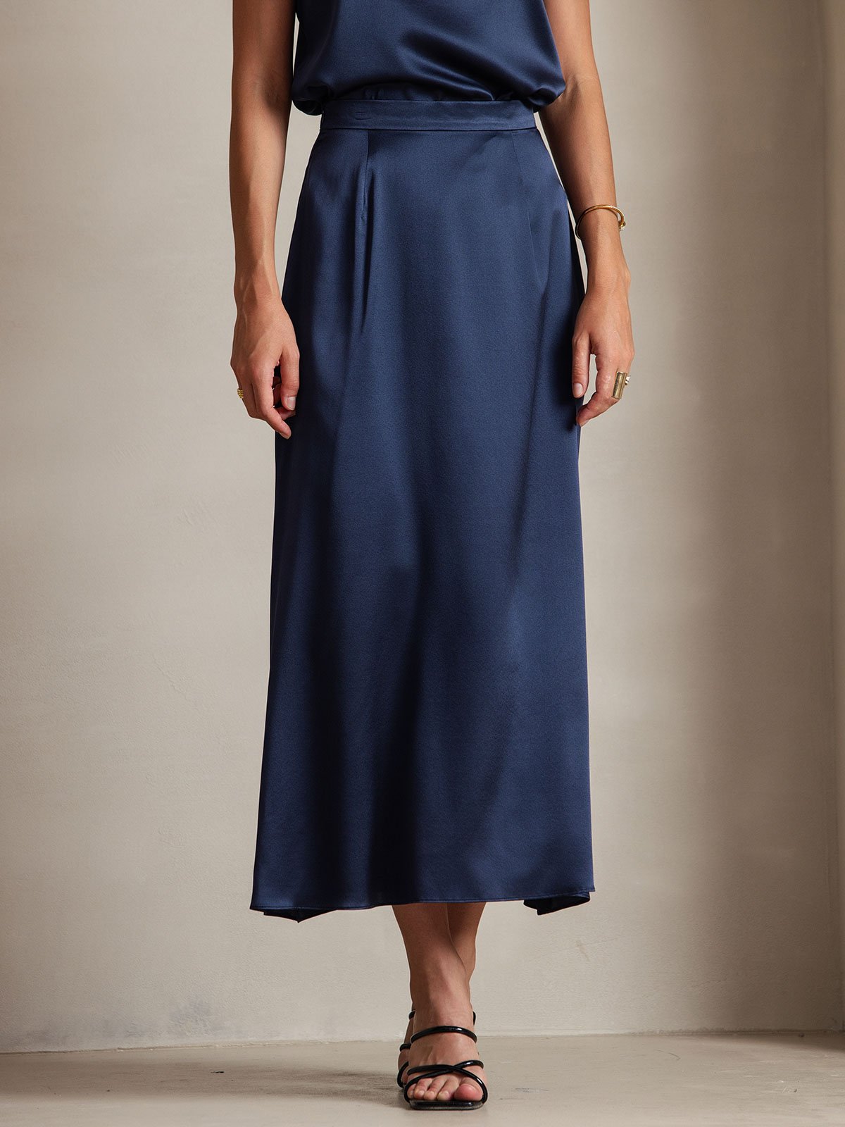 [Mørkeblå] SilkSilky-DK 19Momme Silke Skirt 003