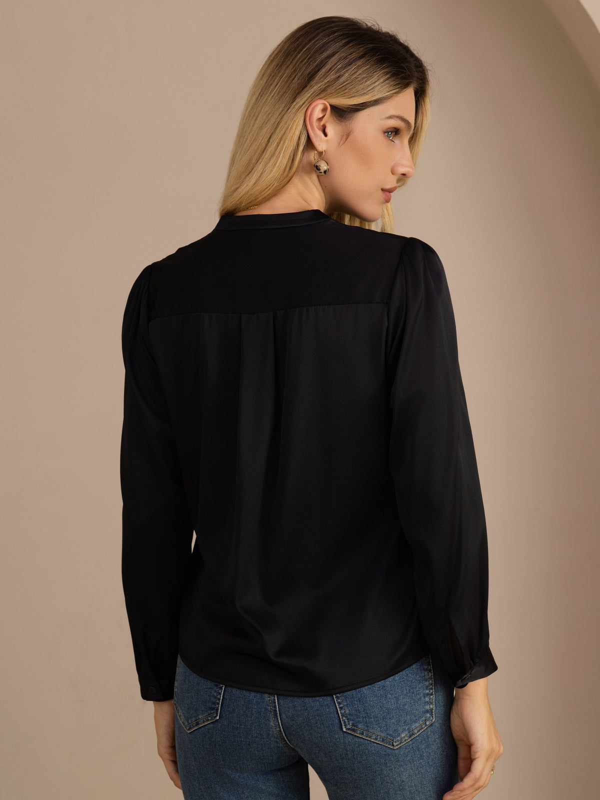 [Sort] SilkSilky-DK Long Sleeve Wrap Damebluser 002