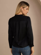 [Sort] SilkSilky-DK Long Sleeve Wrap Damebluser 002