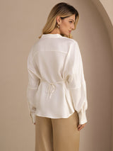 [Hvid] SilkSilky-DK Long Sleeve Blouse 002