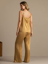 [Tan] SilkSilky-DK 19Momme Spaghetti Rem Dyb Rund Halsudskæring Camisole Sæt 002