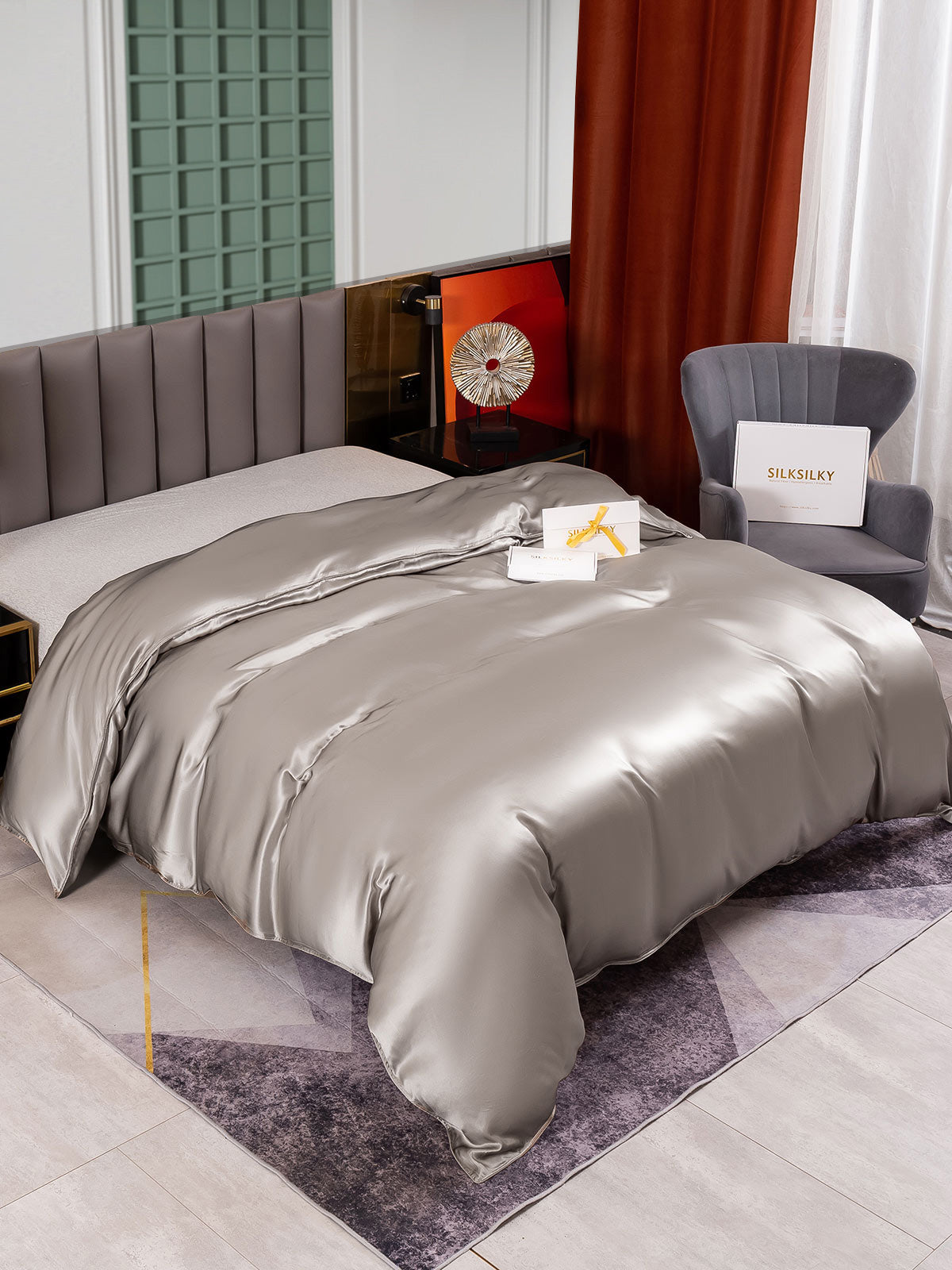 [Grå] SilkSilky-DK 25Momme Duvet Cover 002
