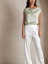 [Lysegrøn] SilkSilky-DK Cap Sleeve Cowl Neck T-shirt til kvinder 005
