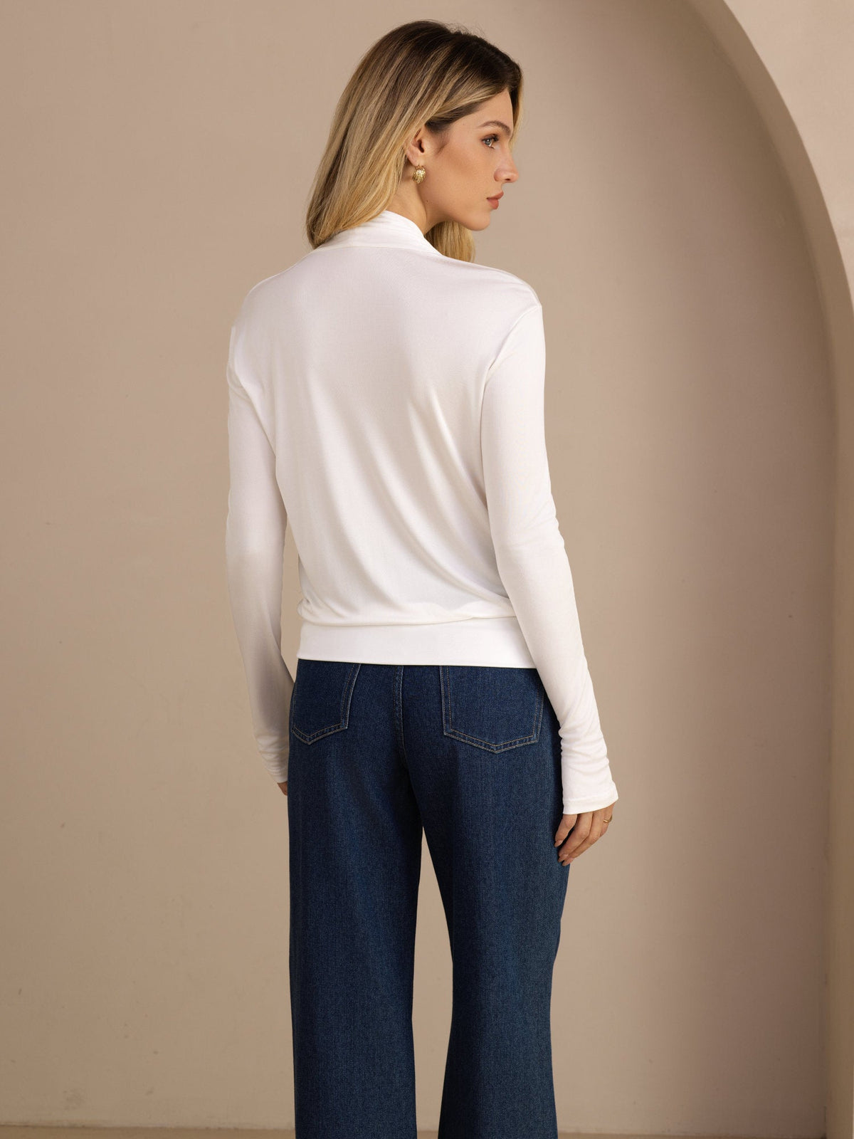 [Hvid] SilkSilky-DK Long Sleeve Wrap Damebluser 002
