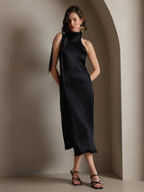 [Sort] SilkSilky-DK Sleeveless Halter Kjole 006