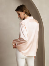 [Lys Pink] SilkSilky-DK Long Sleeve Lapel Collar Dameskjorte 002