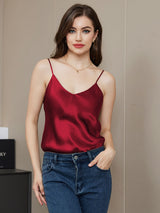 [Mørkerød] SilkSilky-DK Spaghetti Strap V Neck Camisole Top 003