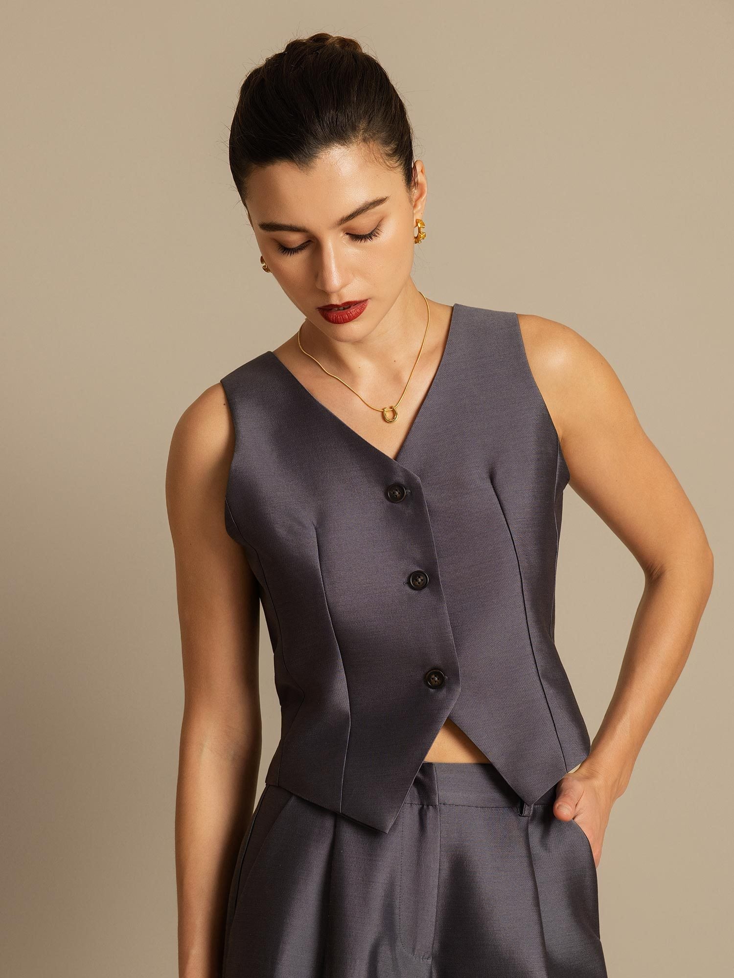 [Grå] SilkSilky-DK 32Momme Silke Womens Vest 007