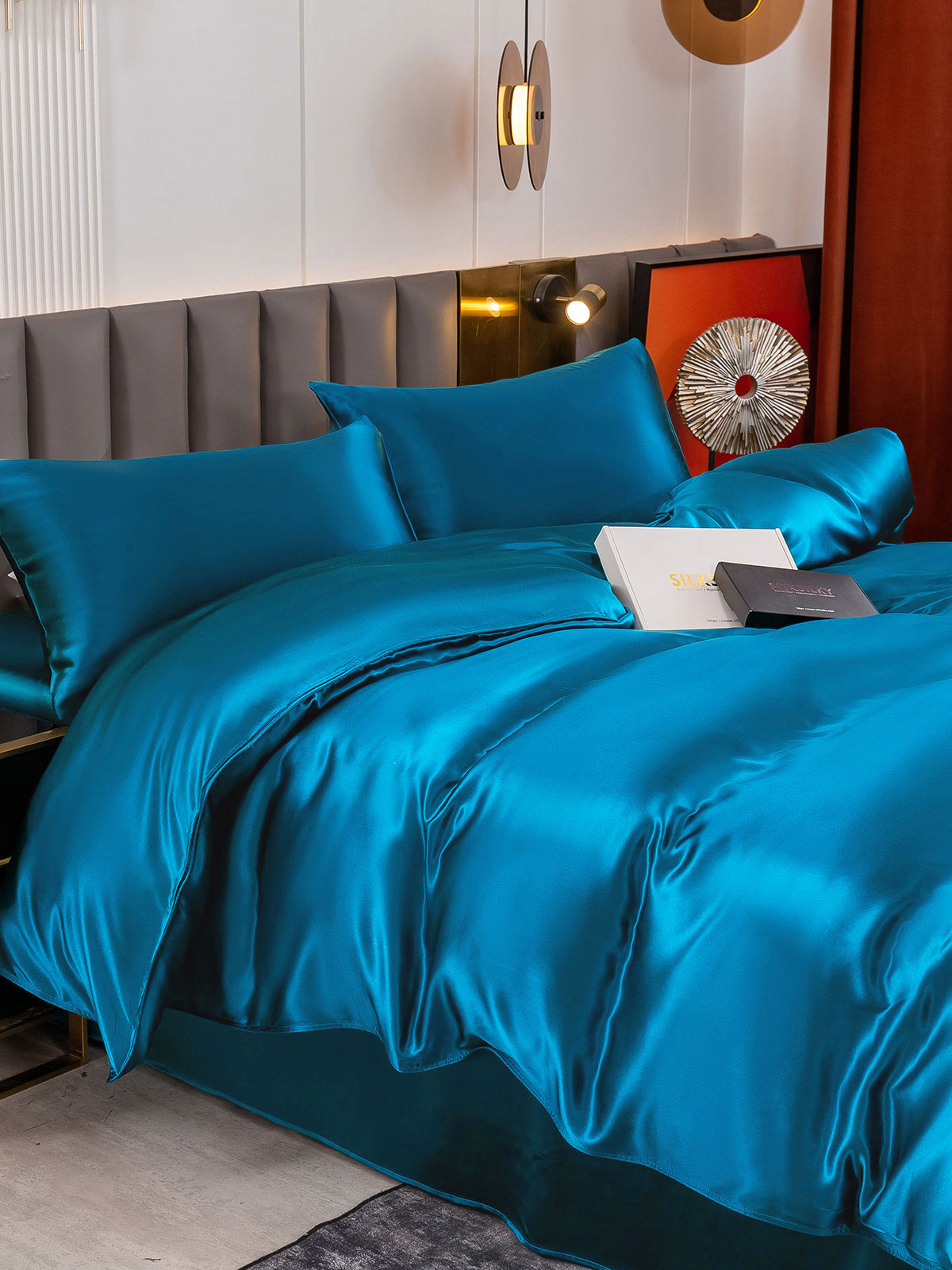 [Blågrøn] SilkSilky-DK 19Momme Bedding Set 004