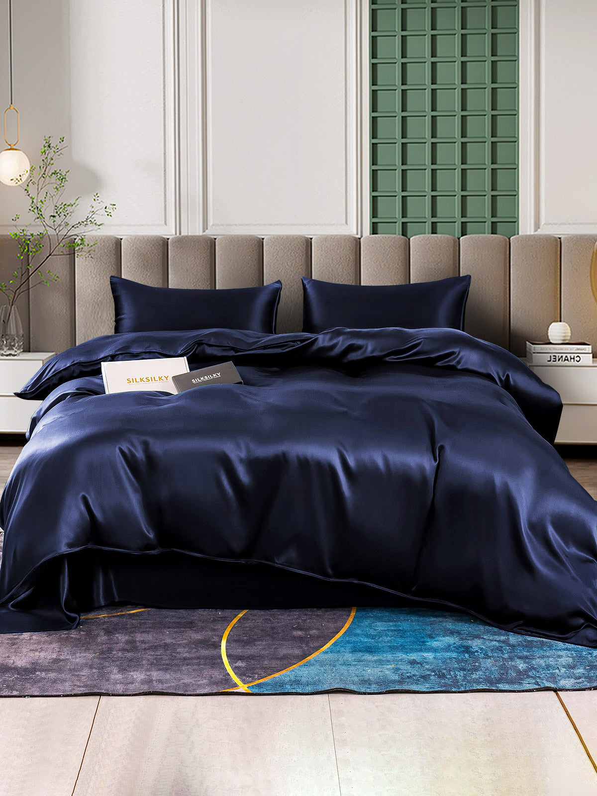 [Mørkeblå] SilkSilky-DK 25Momme Bedding Set 001