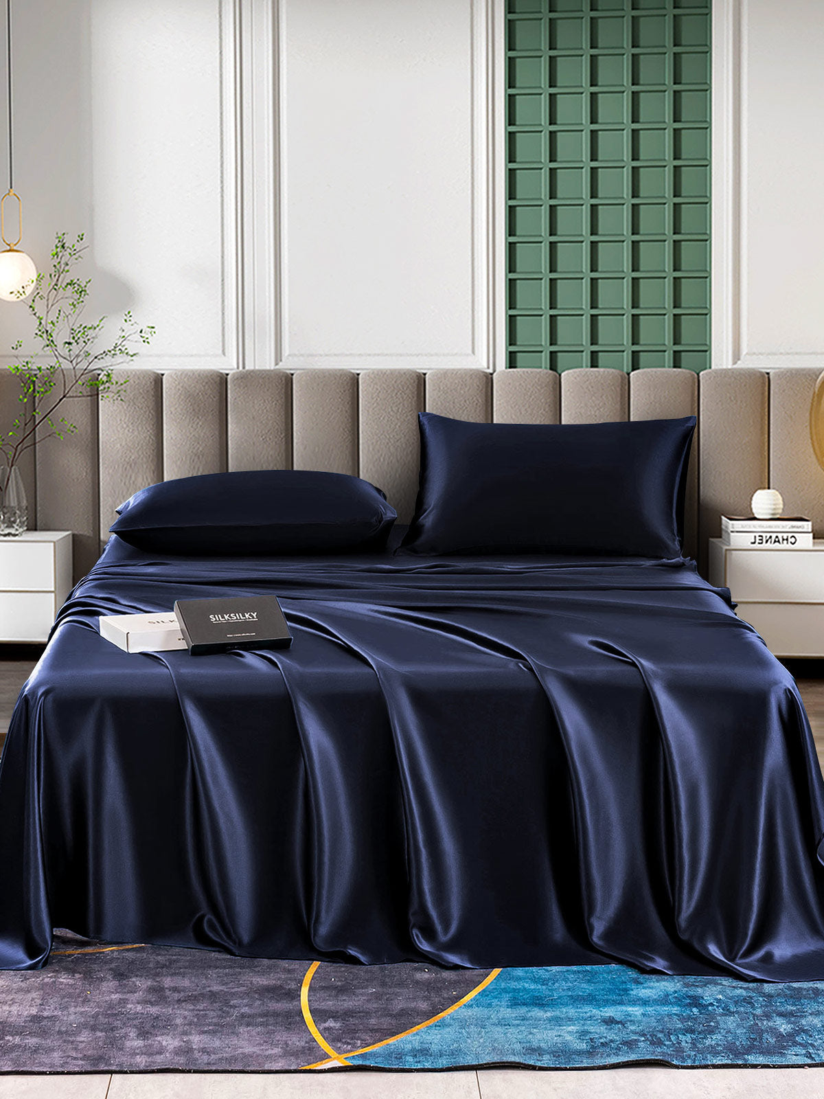 [Mørkeblå] SilkSilky-DK 25Momme Bedding Set 001