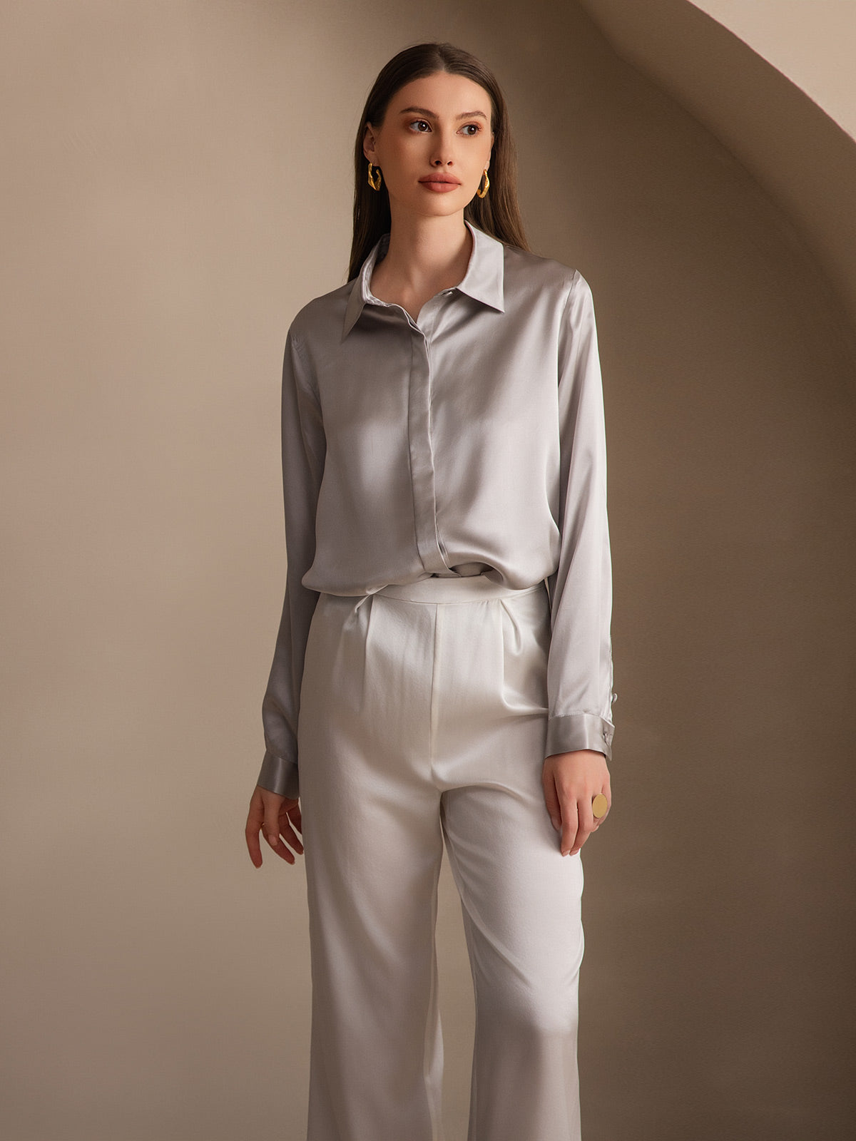 SilkSilky-DK 19Momme Silke Womens Shirt Lysegrå 006