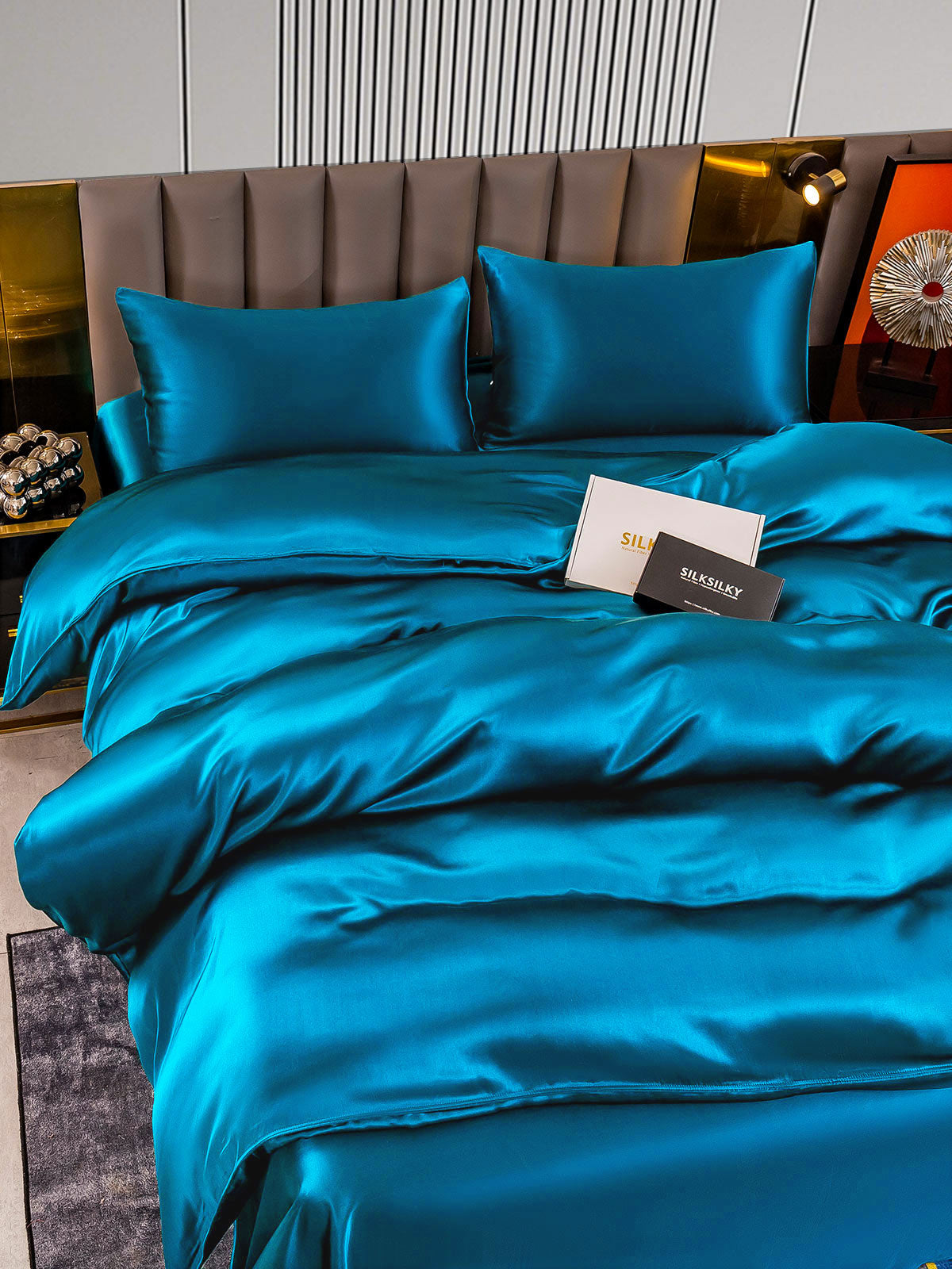 [Blågrøn] SilkSilky-DK 22Momme Bedding Set 003