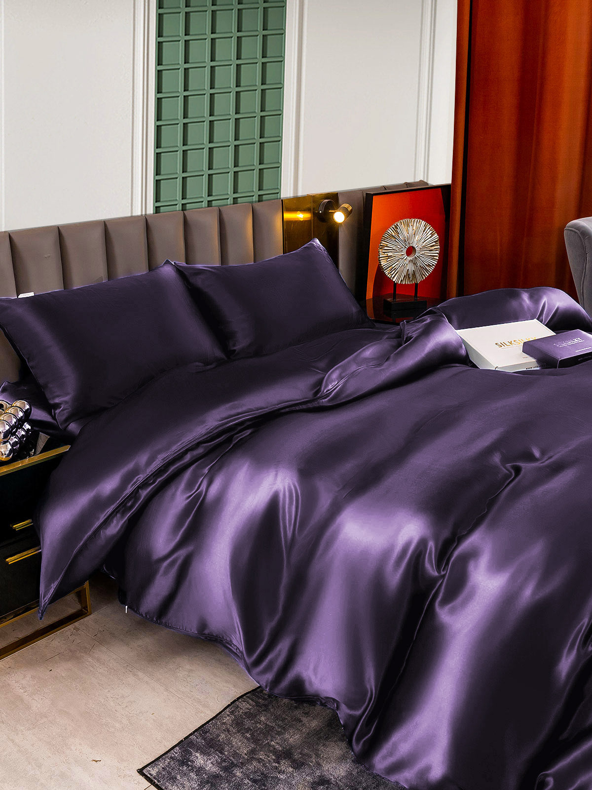 [Mørke Lilla] SilkSilky-DK 25Momme Bedding Set 005