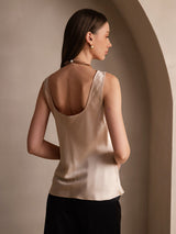 [Champagne] SilkSilky-DK 19Momme Ærmeløs Dyb Rund Halsudskæring Camisole Top 002