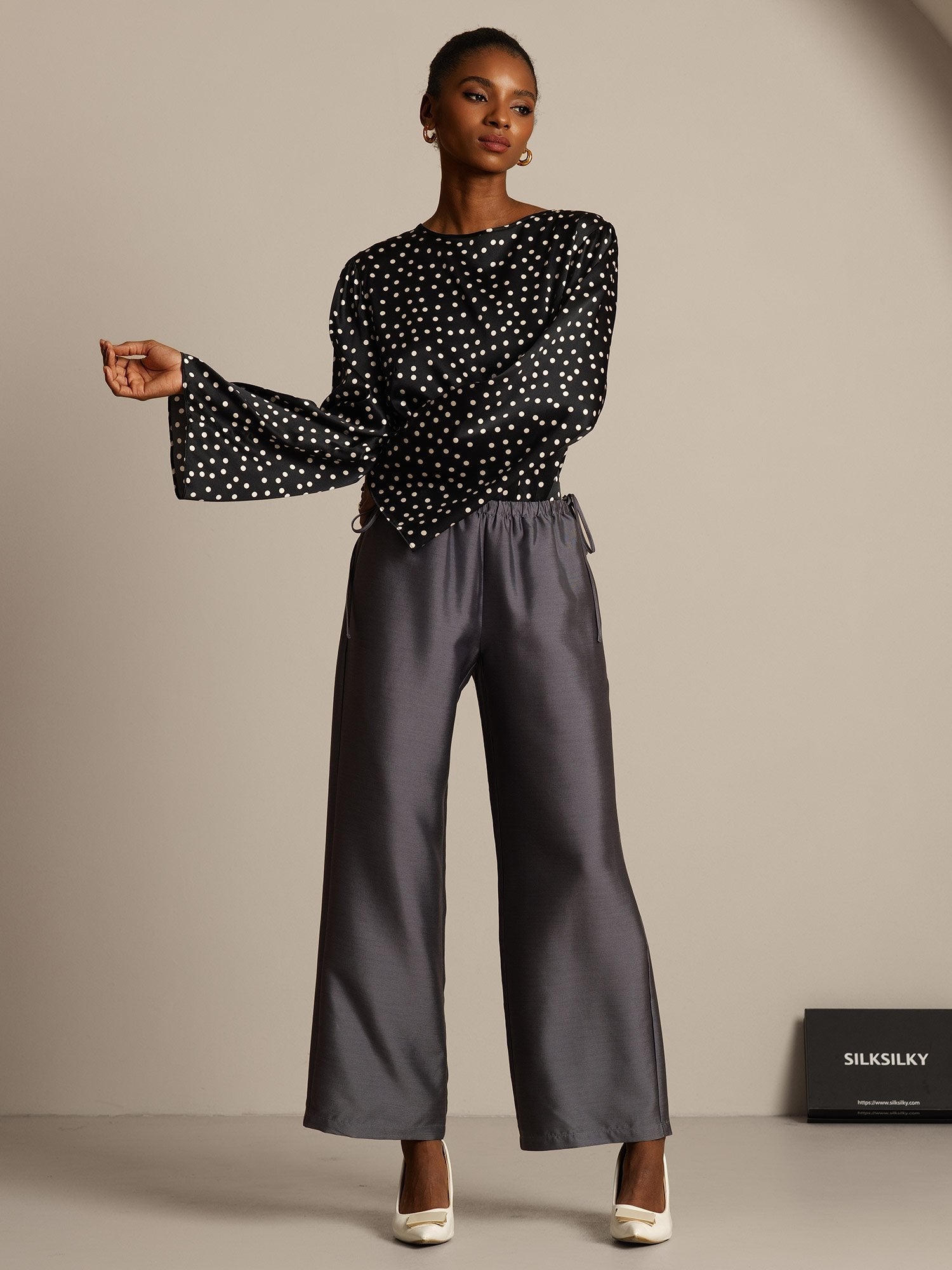 [Grå] SilkSilky-DK 32Momme Silke Womens Pants 006,