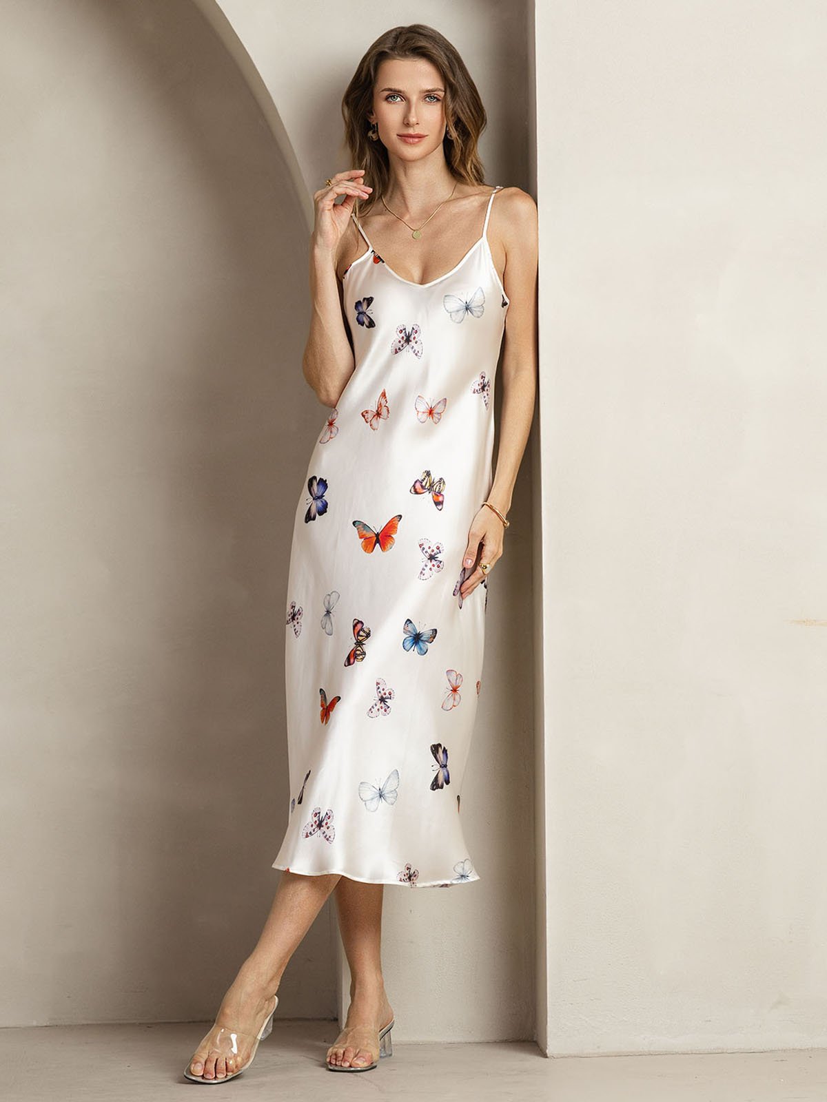 [HvidSommerfugl] SilkSilky-DK 19Momme Silke Dress 004