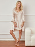 SilkSilky-DK-3/4-Sleeve-Nightgown&Robe-Set-Elfenben-005