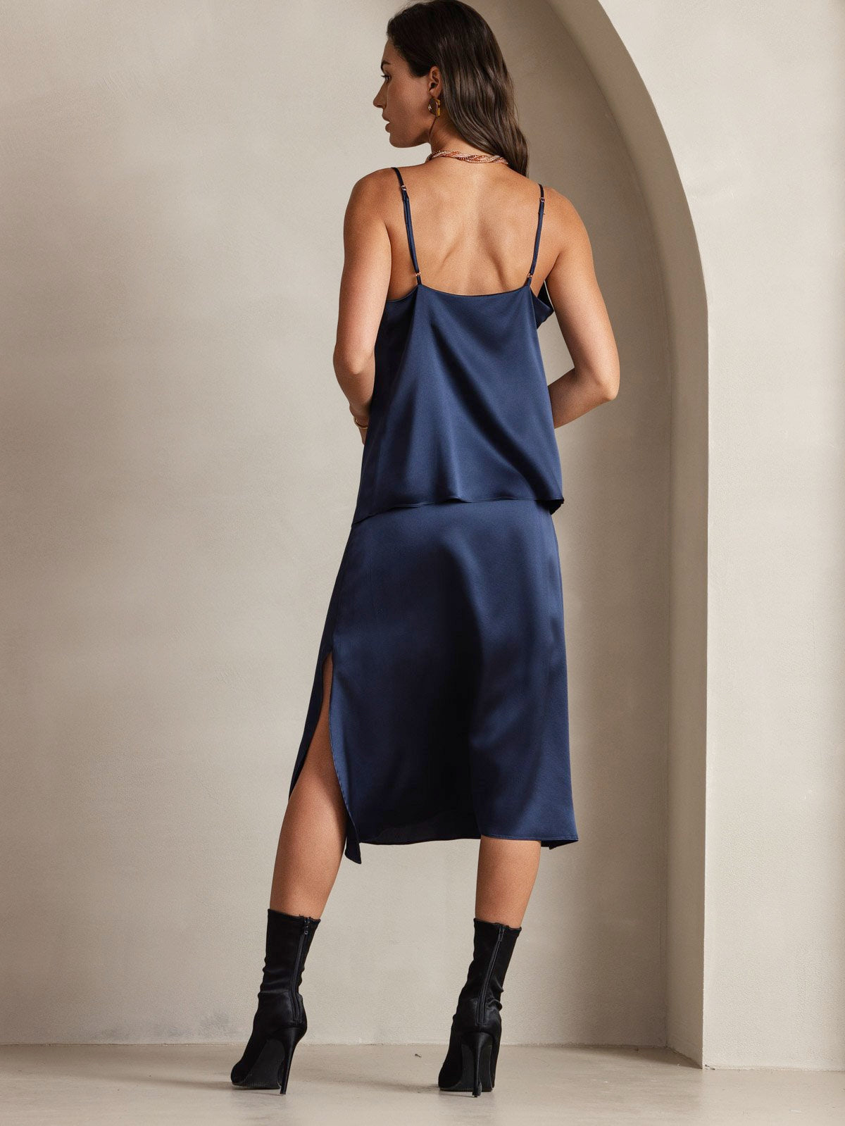 [Mørkeblå] SilkSilky-DK 19Momme Silke Camisoles 002