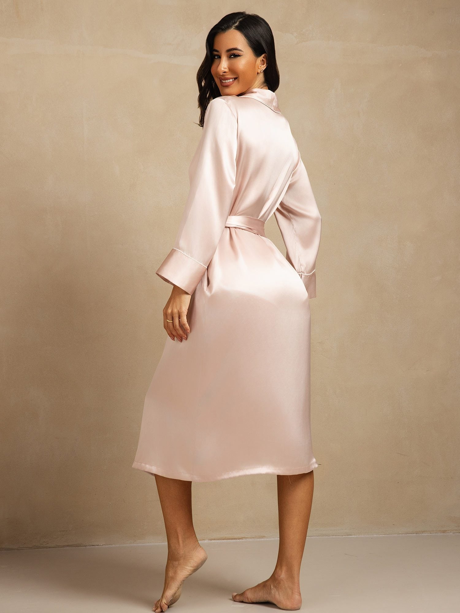 [Lyserød] SilkSilky-DK Silke Womens Robe 002