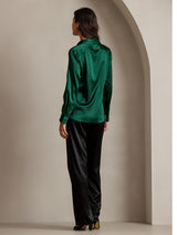 [Mørkegrøn] SilkSilky-DK Long Sleeve Lapel Collar Dameskjorte 002