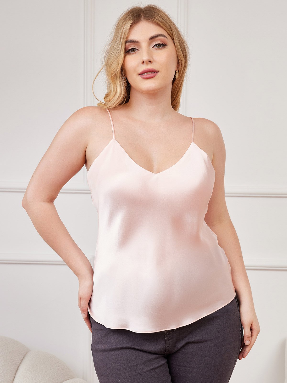 SilkSilky-DK Plus Size Camisoles Lyserød 003