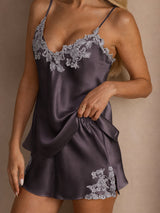 [Lilla Grå] SilkSilky-DK Sleeveless V Neck Camisole Sæt 004