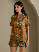 [Brun Løve] SilkSilky-DK Short Sleeve Notch Collar Dame Pyjamas 003