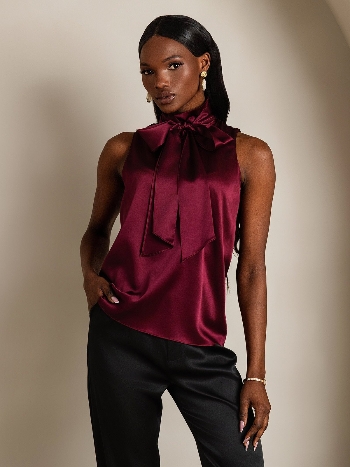 SilkSilky-DK 19Momme Silke Womens Shirt Mørkerød 005