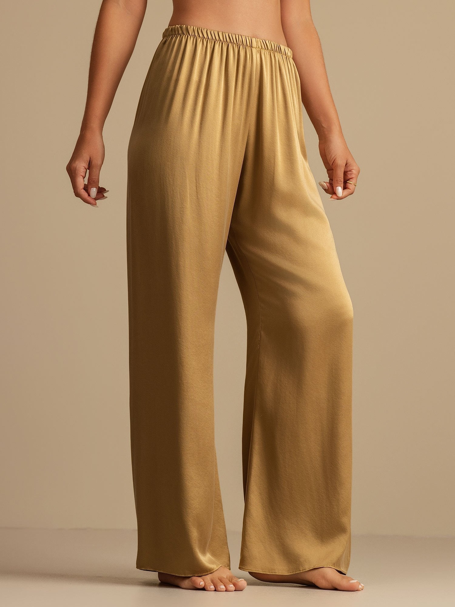 [Tan] SilkSilky-DK 19Momme Silke Womens Sleep Bottoms 003,